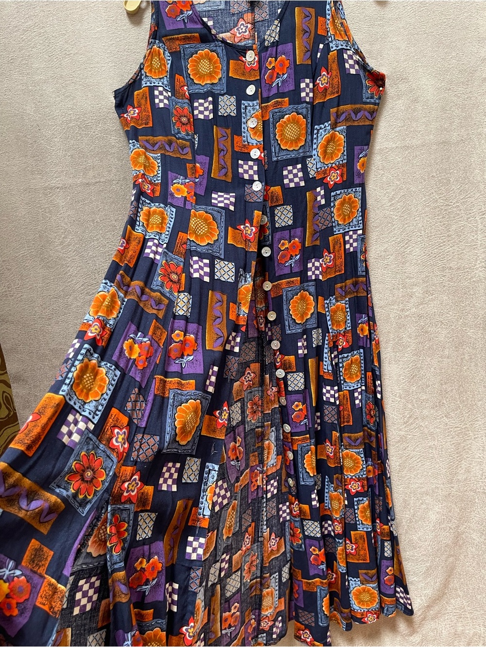 Vintage 80 90  Betsy’s things Maxi Dress Navy Blue Floral Geometric Maxi